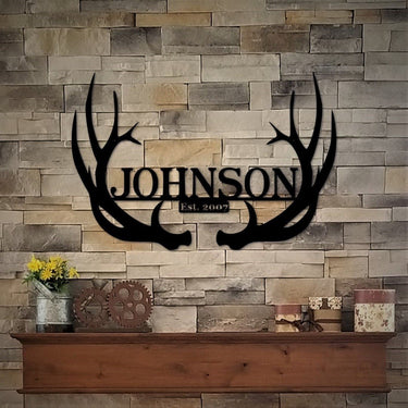 Personalized Last Name Antler Sign